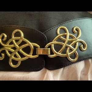 Wide Black Belt with Gold Detail